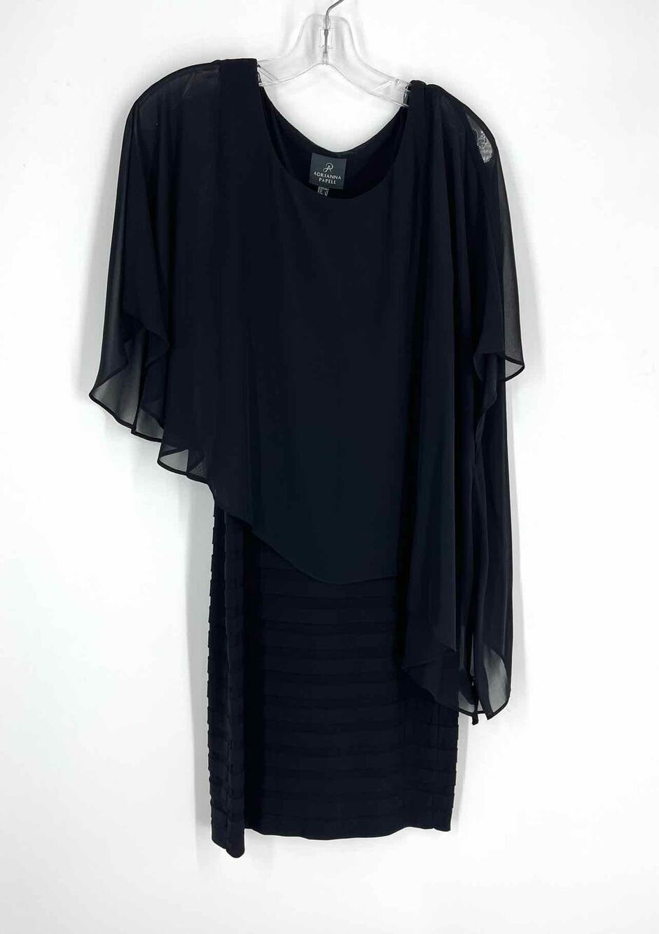 Adrianna Papell Size 4 Black Caped Tiered Designer Dress